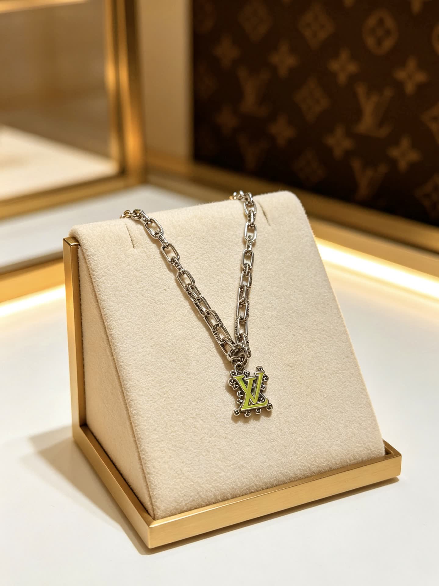 Louis Vuitton Silver Chain with LV Pendant